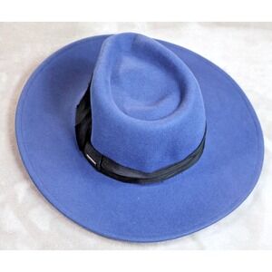 Brixton Hat Fedora Fitted Womens Small Blue Black Joanna Felt Packable Wide Brim